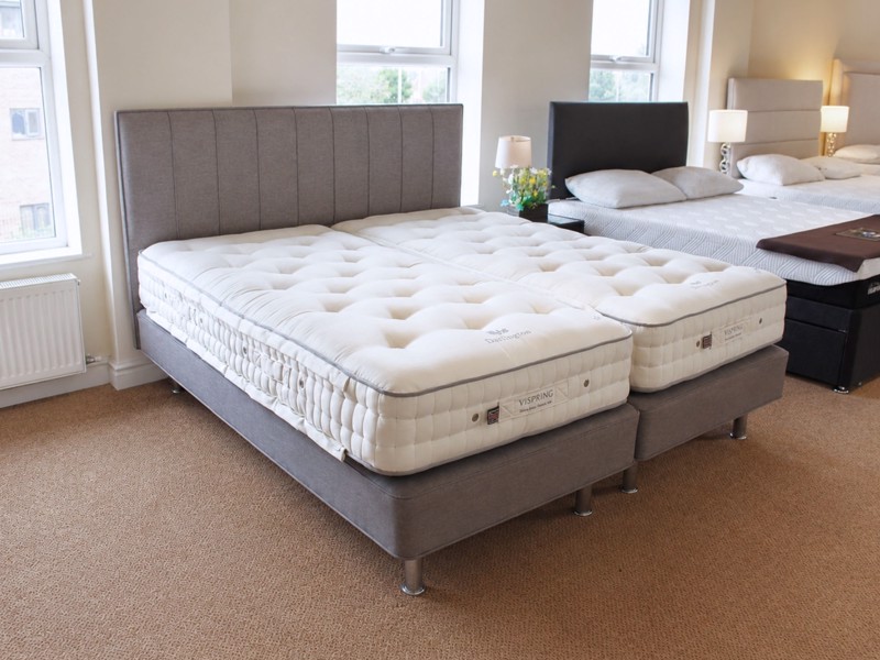 Vispring Super King Size Zip and Link - CLEARANCE - Ex-Showroom - Grey Hera Headboard and Dartington Divan Bed