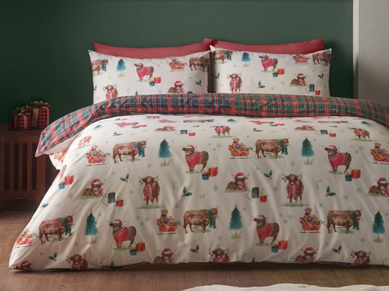 Catherine Lansfield Christmas Highland Cow Duvet Cover Set