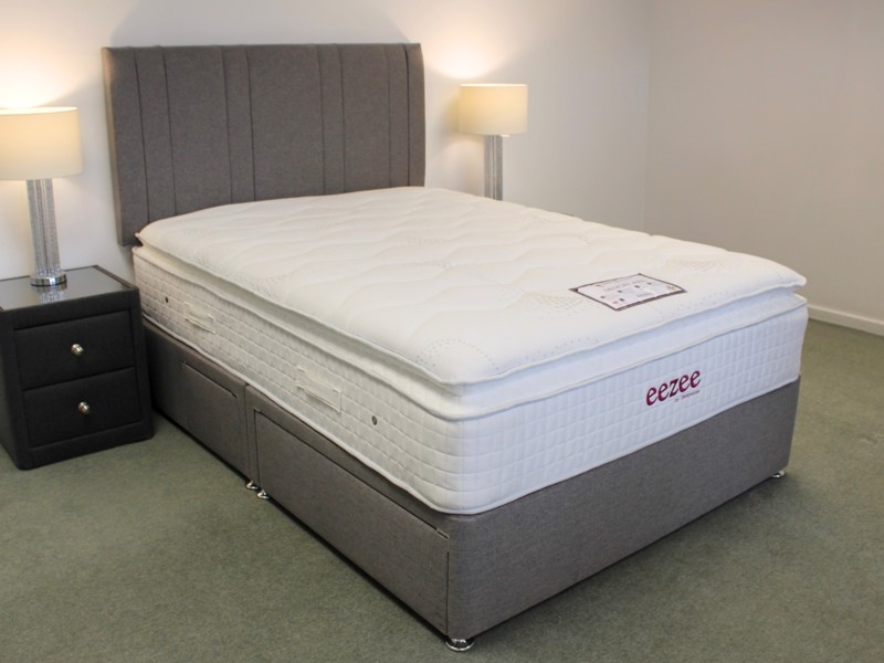 Sleepeezee Double Size - CLEARANCE - Ex-Showroom - Joshua Grey Dahlia Headboard and Memory 4000 Divan Bed
