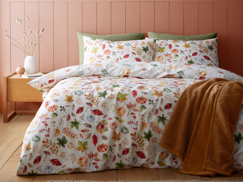 Catherine Lansfield Autumn Pumpkins White Duvet Cover Set