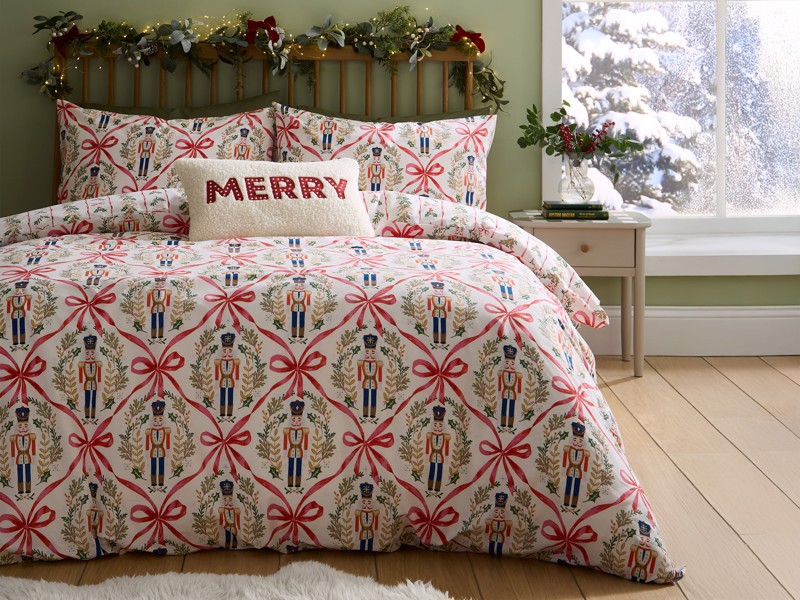 Catherine Lansfield Christmas Nutcracker Bows Duvet Cover Set