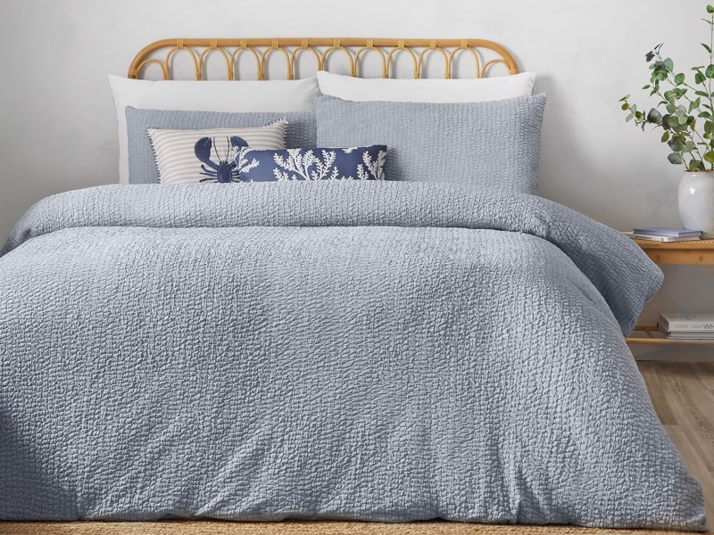 Catherine Lansfield Crinkle Seersucker Blue Duvet Cover Set