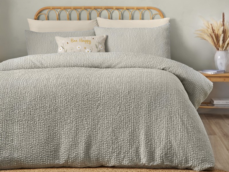 Catherine Lansfield Crinkle Seersucker Green Duvet Cover Set