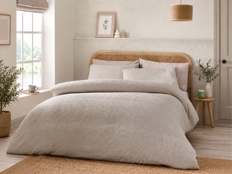 Catherine Lansfield Crinkle Seersucker Natural Duvet Cover Set