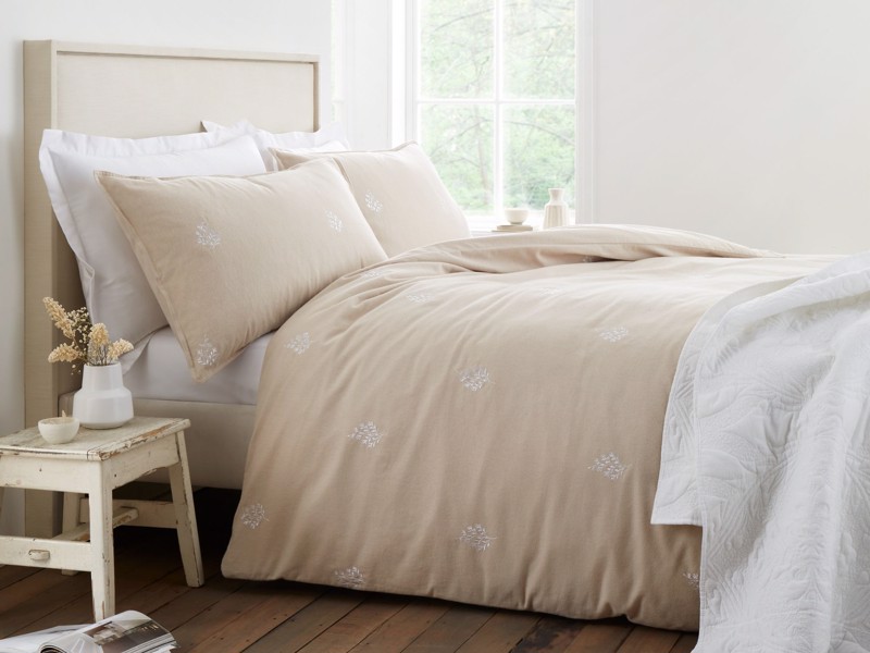 Bianca Fine Linens Brushed Embroidery Leaf Duvet Cover Set
