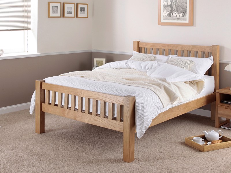 Land Of Beds Columbia Oak Wooden Double Bed Frame